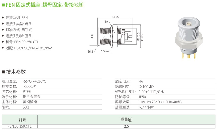 FEN固定式插座和螺母固定和帶接地腳