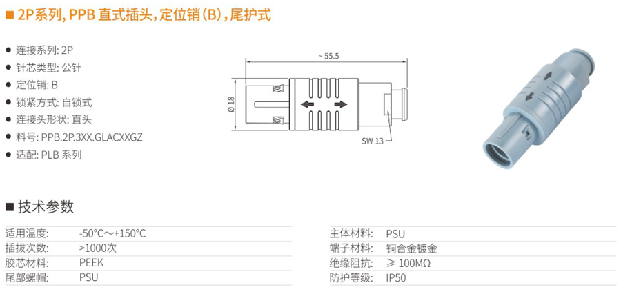 2P系列和PPB直式插頭和定位銷（B）和尾護(hù)式