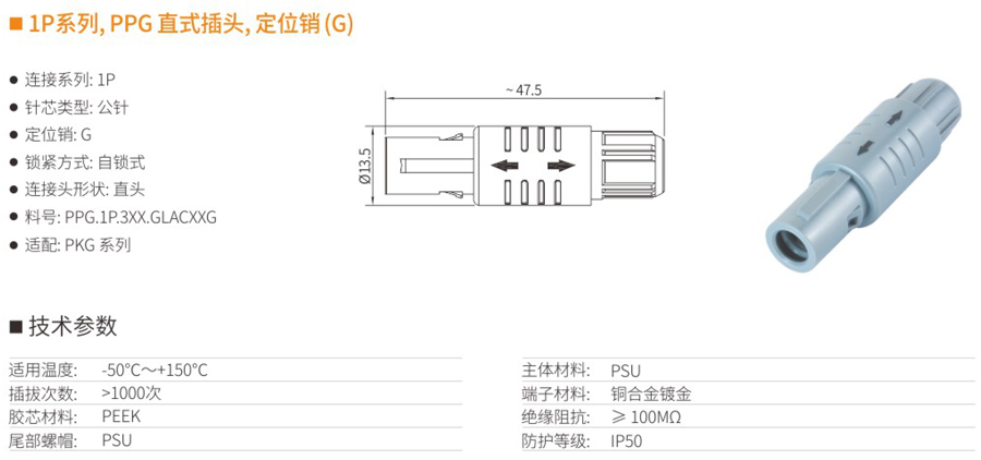 1P系列和PPG直式插頭和定位銷（G）